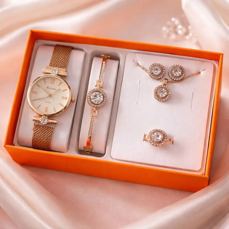 ★★★★★(Más vendido) 💎COMBO DAMA ELEGANTE COM RELOJ Y JOYAS + CAJA DE LUJO💫 - Set con 5 piezas